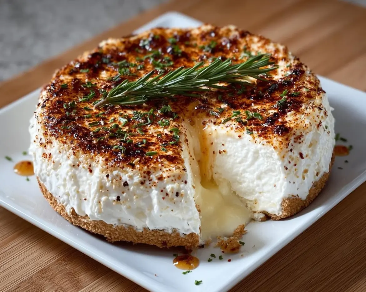 Delicious smoked cream cheese served in a bowl with herbs and crackers.