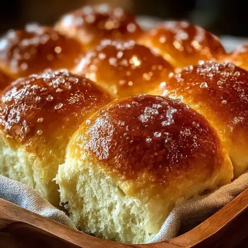 Freshly baked soft and buttery homemade rolls on a rustic wooden table.