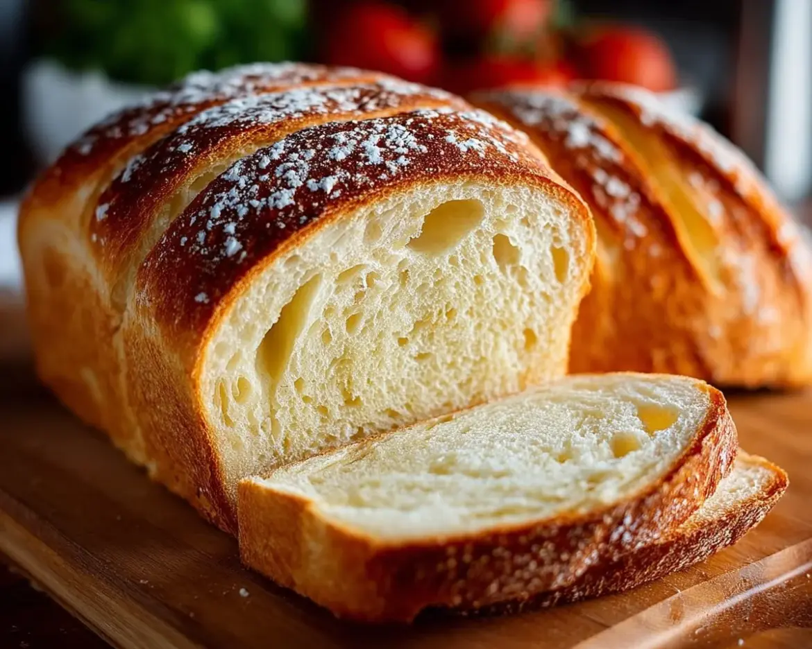 Homemade sourdough sandwich bread on a wooden cutting board