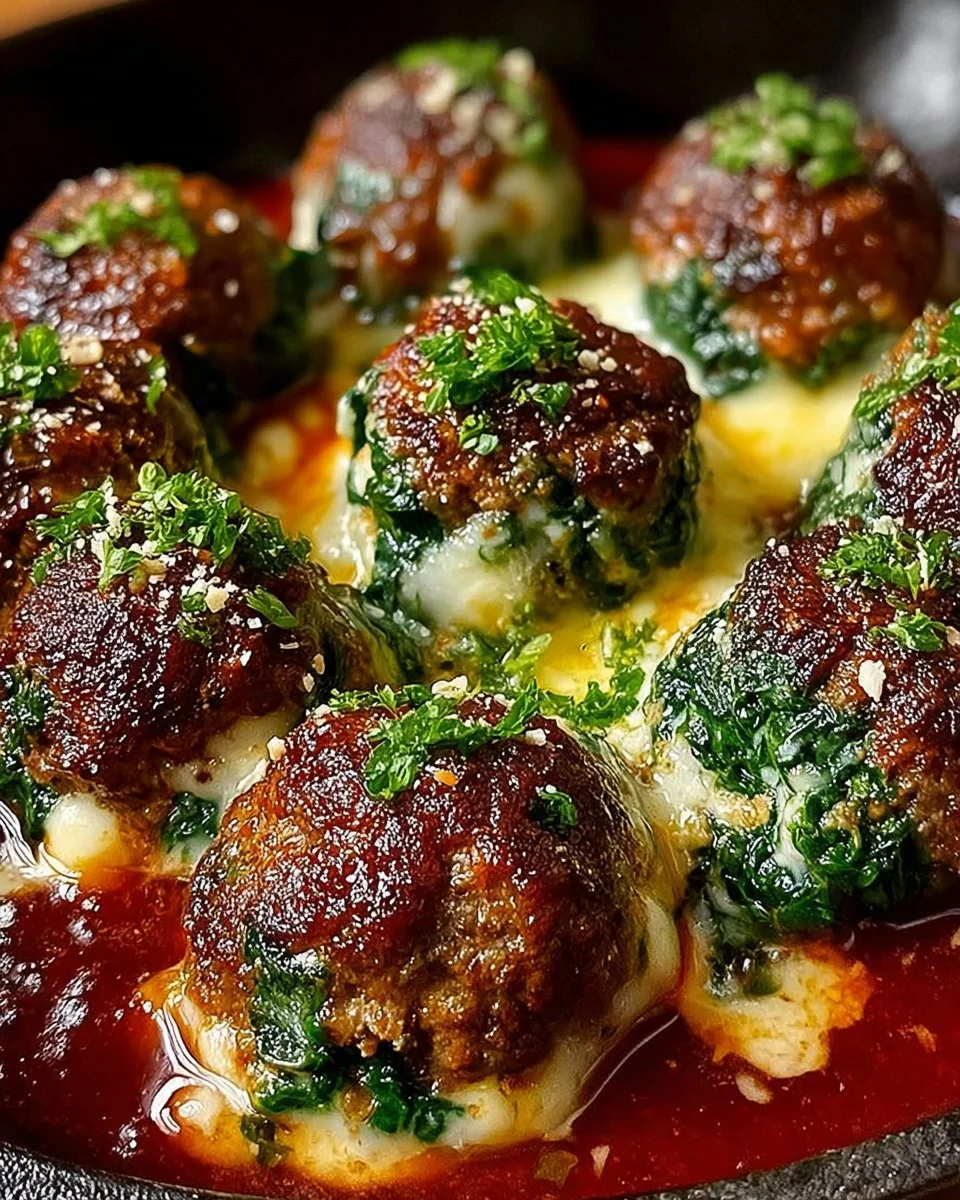 Spinach Garlic Meatballs Stuffed With Mozzarella