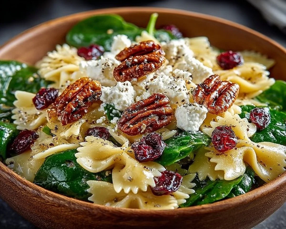 Spinach Pasta Salad with Feta and Cranberries