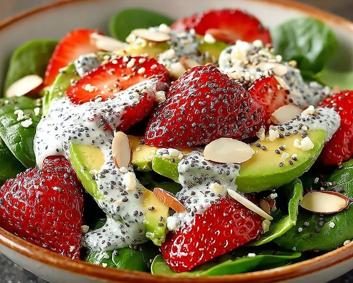 Strawberry Avocado Spinach Salad with Creamy Poppyseed Dressing