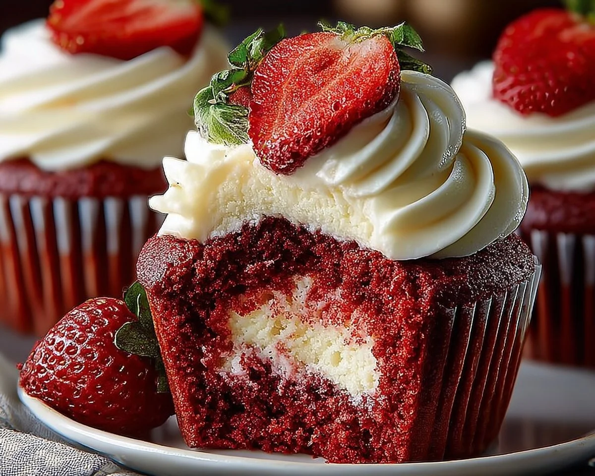 Strawberry Cheesecake Red Velvet Cupcakes