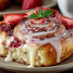 Delicious strawberry cheesecake sweet rolls with creamy topping and fresh strawberries