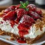 Delicious Strawberry Crunch Cheese Cake with a creamy texture and crunchy topping