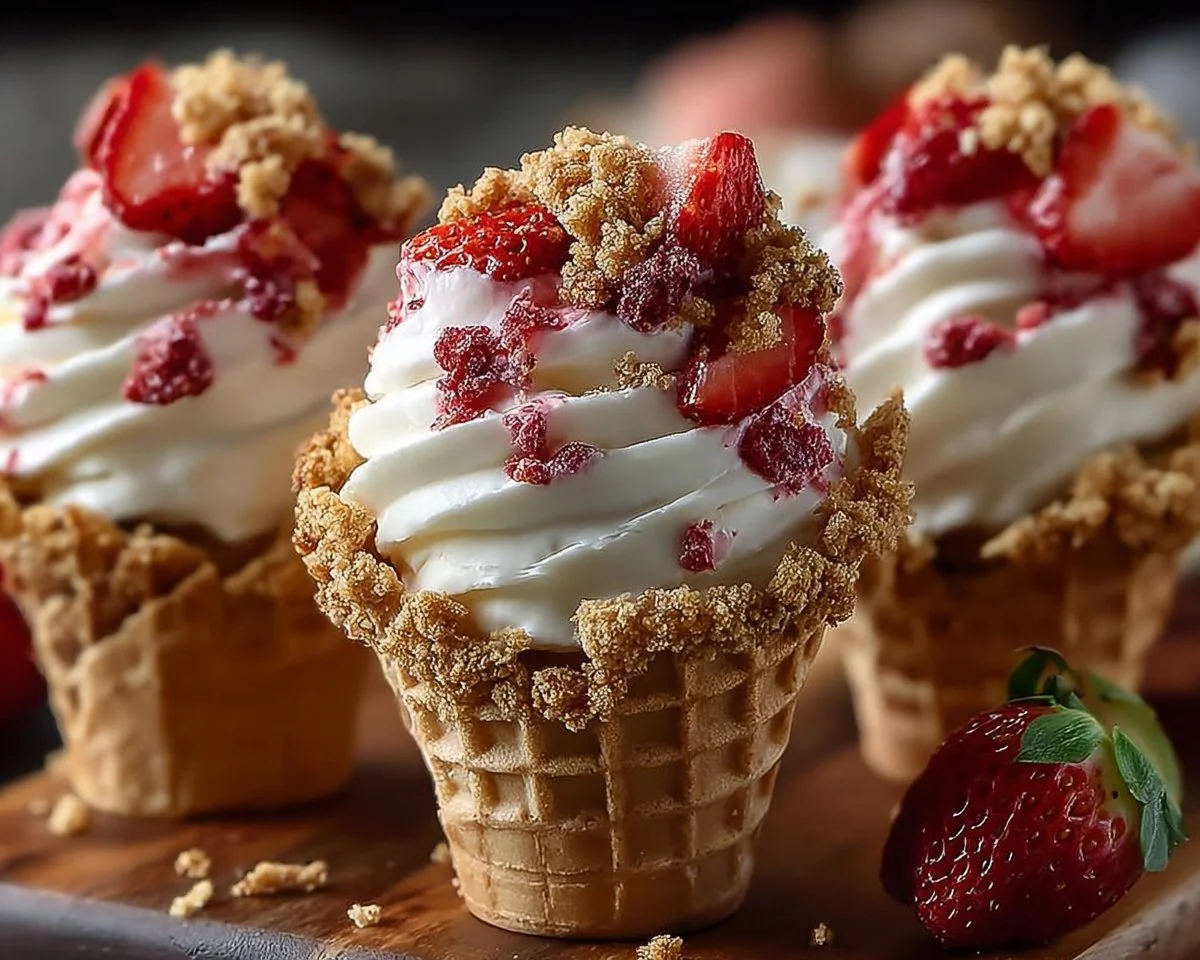 Strawberry Crunch Cheesecake Cones