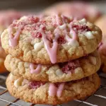 Freshly baked Strawberry Crunch Cookies with a crunchy topping