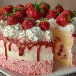 Strawberry Shortcake Ice Cream Cake with fresh strawberries and whipped cream