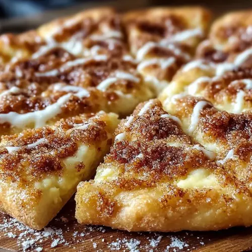 Delicious cinnamon-sugar pizza topped with a crunchy layer of sweetness