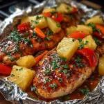 Teriyaki chicken and pineapple foil packets grilled for a flavorful meal