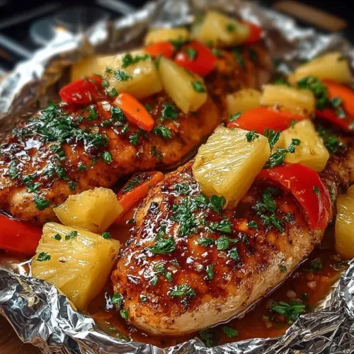 Teriyaki chicken and pineapple foil packets grilled for a flavorful meal