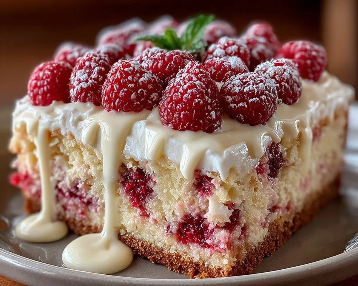 White Chocolate Raspberry Poke Cake