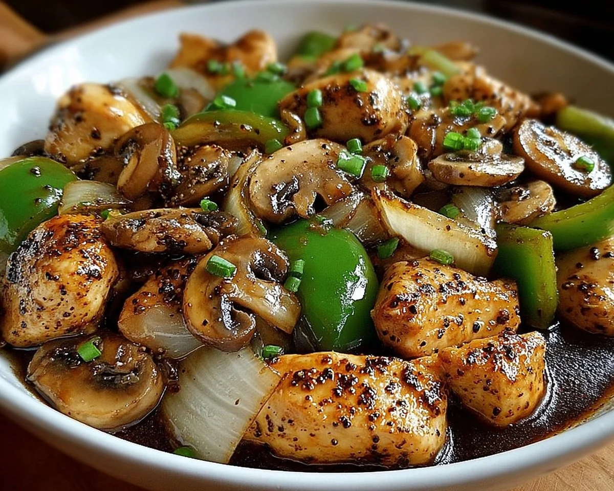 Yummy Black Pepper Chicken with Mushrooms