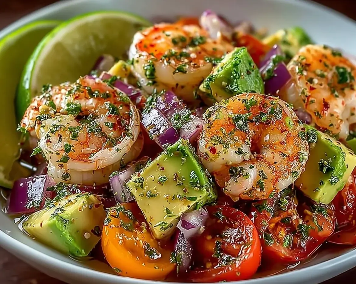 Zesty Lime Shrimp and Avocado Salad with fresh ingredients