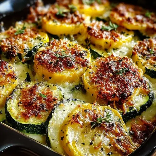 Delicious zucchini and yellow squash gratin dish baked to perfection